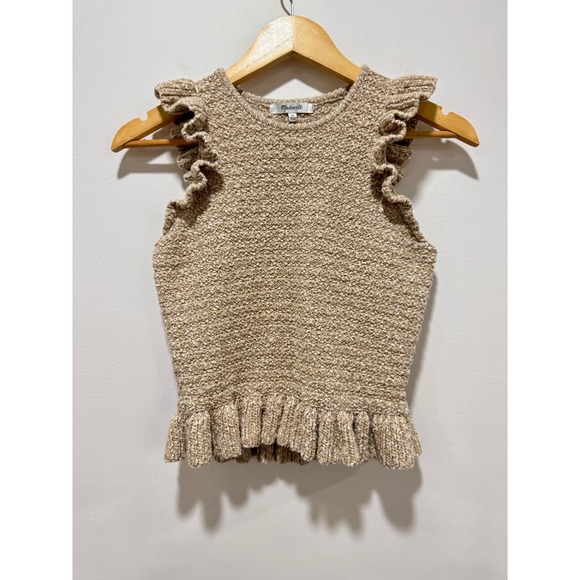 Madewell Tops - Madewell Womens XS Marled Tan Ruffle Peplum Sleeveless Knit Sweater Top Cotton